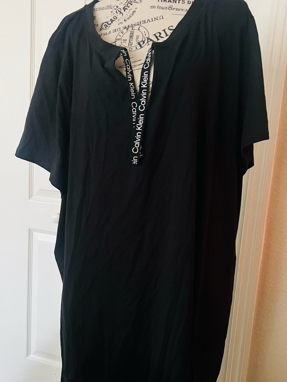 Calvin Klein Black Short Sleeve Henley with Branded Placket